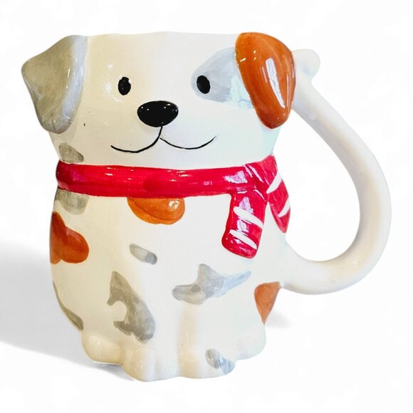 Dog Mug, Adorable Dog Shaped Ceramic Mug with Red Scarf, Cute Coffee or Tea Cup - Picture 1 of 5